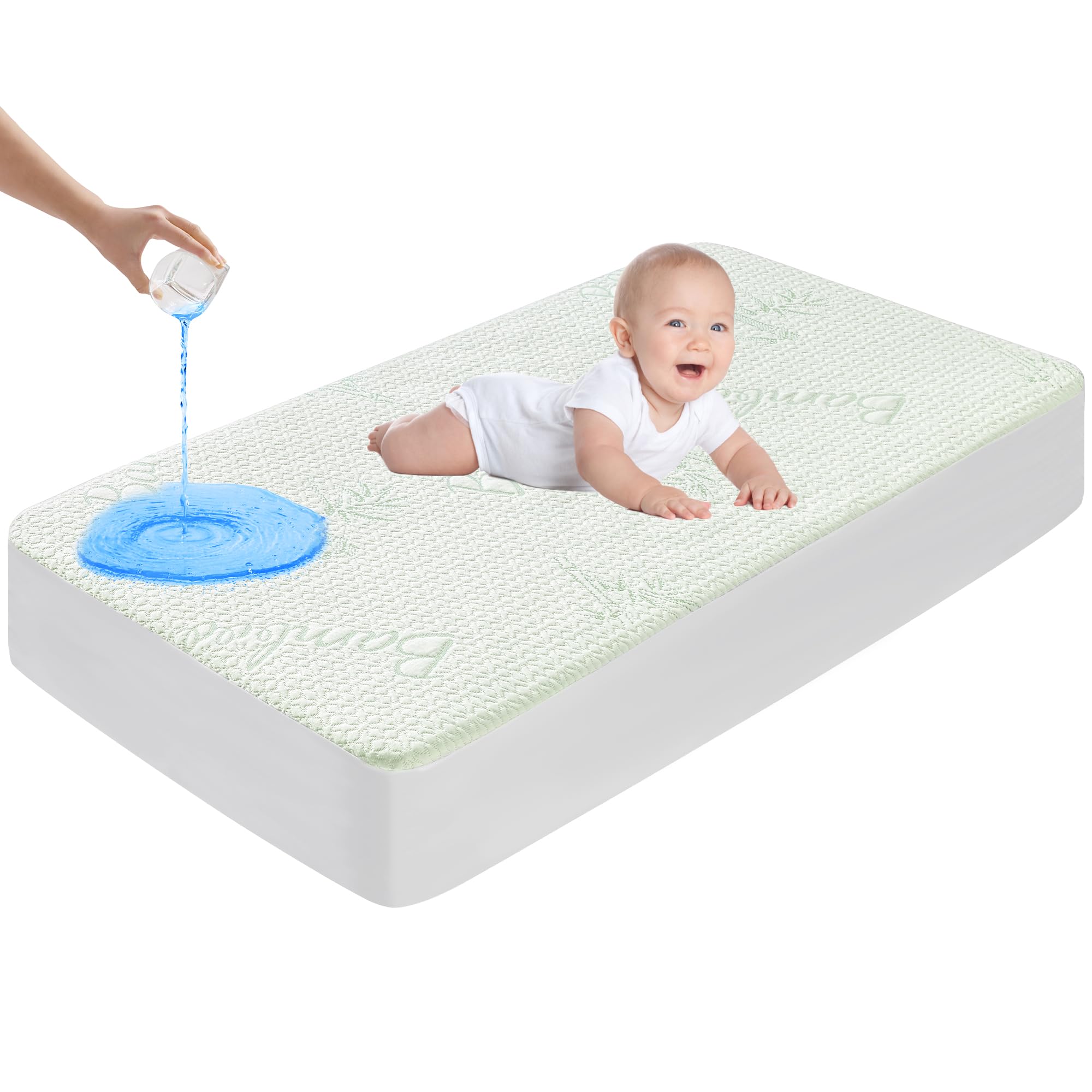 Goonik Waterproof Crib Mattress Protector, Bamboo Viscose Breathable Crib Mattress Pad Cover For Baby Mattress With 4-13 Inches